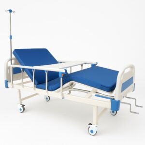 Cama Hospitalaria Manual con Colchón, Mesa y Barandales – Acero Reforzado, Blanco